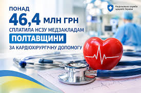 Понад 46,4 млн грн сплатила НСЗУ медзакладам Полтавщини за кардіохірургічну допомогу